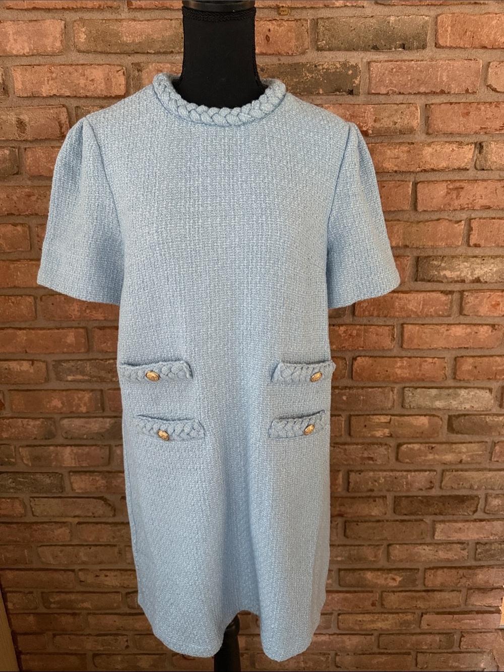 Light Blue Braided Trim Mini Dress